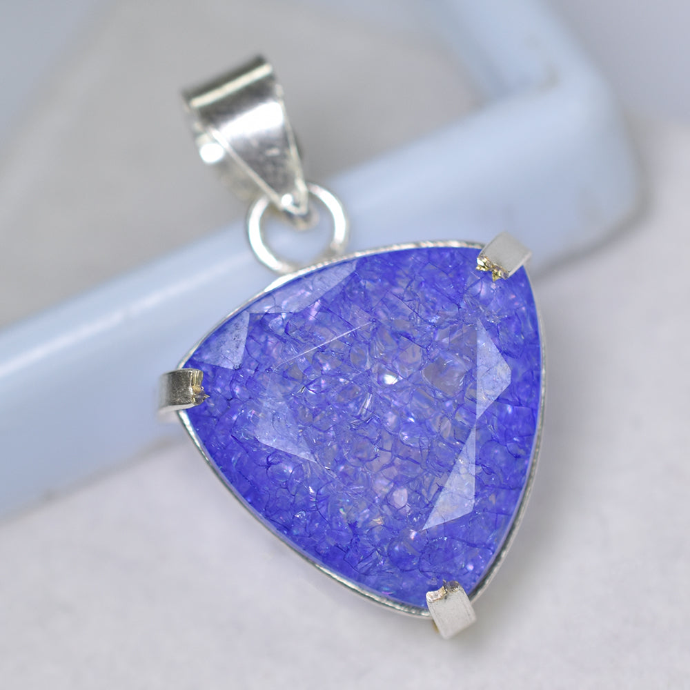 CERTIFIED 925 Starling Silver Pendant Gems 40 Ct Natural Trillion Sapphire Stone