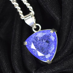 CERTIFIED 925 Starling Silver Pendant Gems 40 Ct Natural Trillion Sapphire Stone