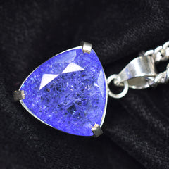 CERTIFIED 925 Starling Silver Pendant Gems 40 Ct Natural Trillion Sapphire Stone
