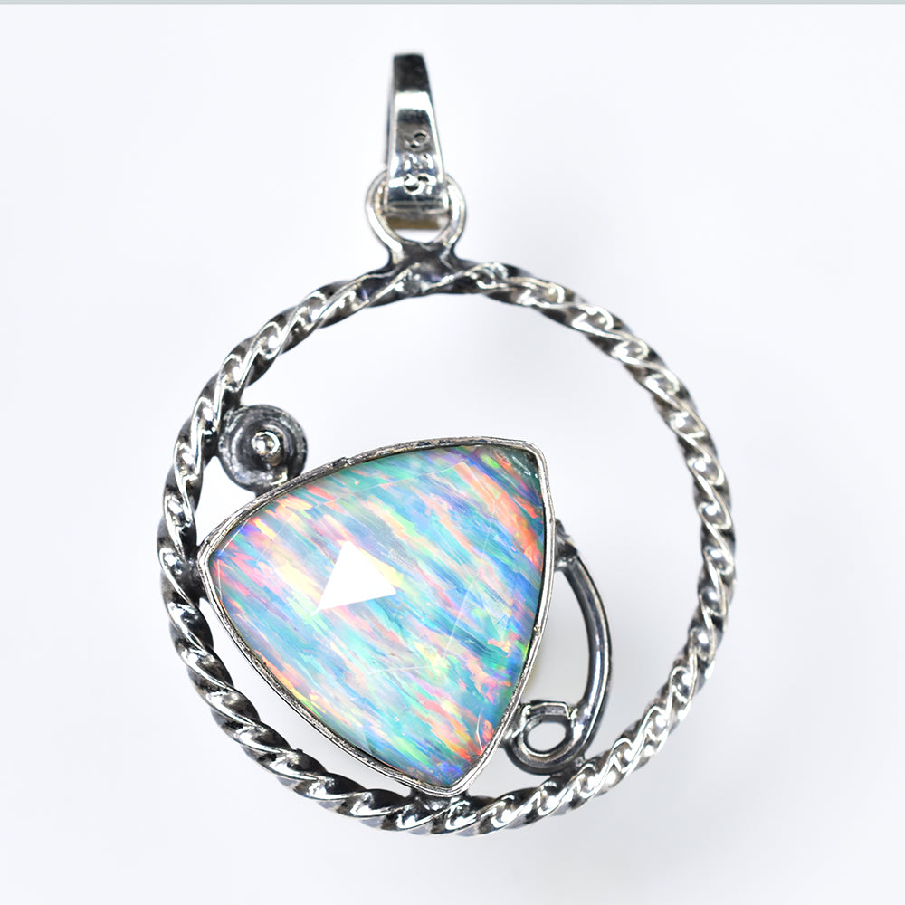 925 Sterling Silver CERTIFIED Natural Trillion Opal 30 Ct Gems Pendant