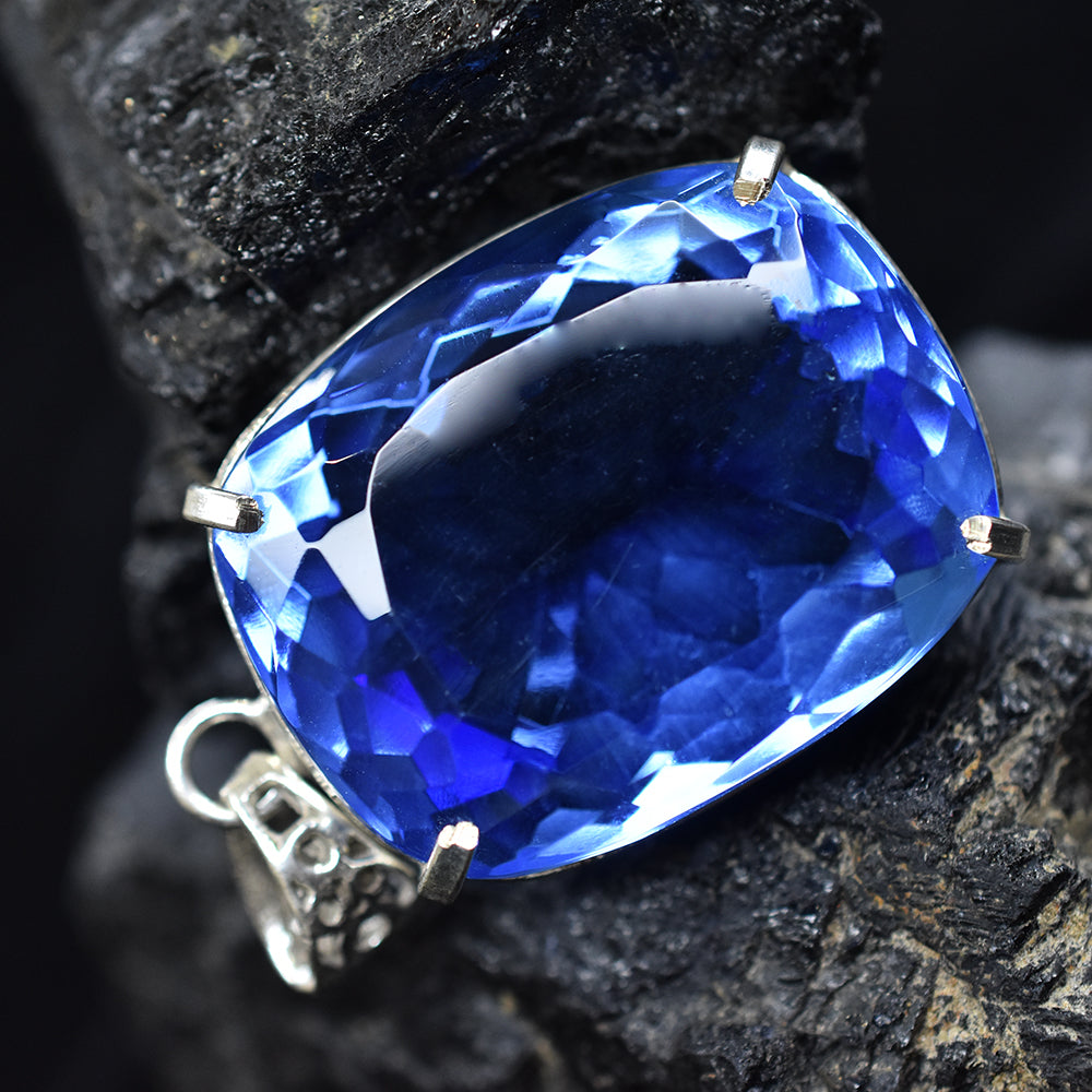 925 Sterling Silver Pendant 113 Ct Cushion Cut Natural Blue Topaz Gift For Dad