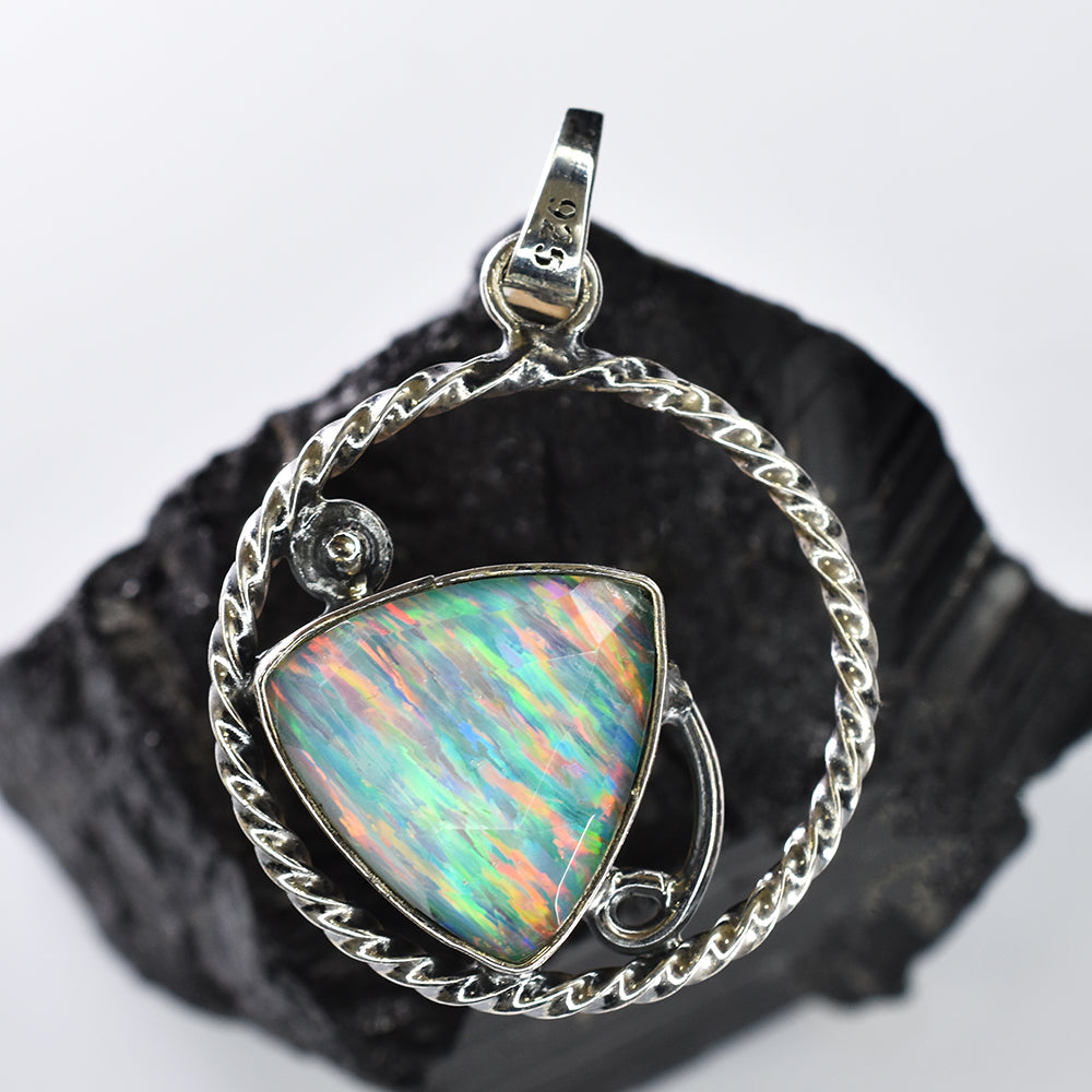 925 Sterling Silver CERTIFIED Natural Trillion Opal 30 Ct Gems Pendant
