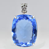 925 Sterling Silver Pendant 113 Ct Cushion Cut Natural Blue Topaz Gift For Dad