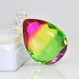 CERTIFIED 925 Sterling Silver 60 Ct Lab Created Bi-Color Tourmaline Gems Pendant