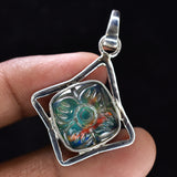 A+ CERTIFIED Natural Ammolite 22 Ct Square Cushion 925 Sterling Silver Pendant
