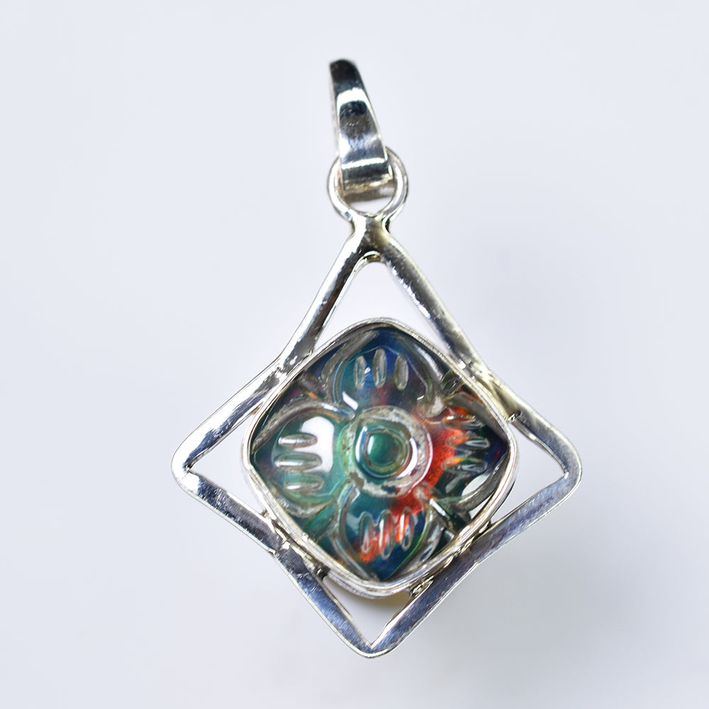 A+ CERTIFIED Natural Ammolite 22 Ct Square Cushion 925 Sterling Silver Pendant