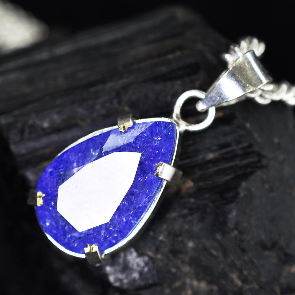 33 Ct Natural Purple Sapphire CERTIFIED 925 Starling Silver Pear Pendant Gems