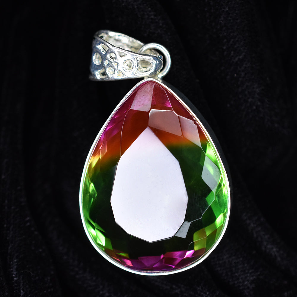 CERTIFIED 925 Sterling Silver 60 Ct Lab Created Bi-Color Tourmaline Gems Pendant