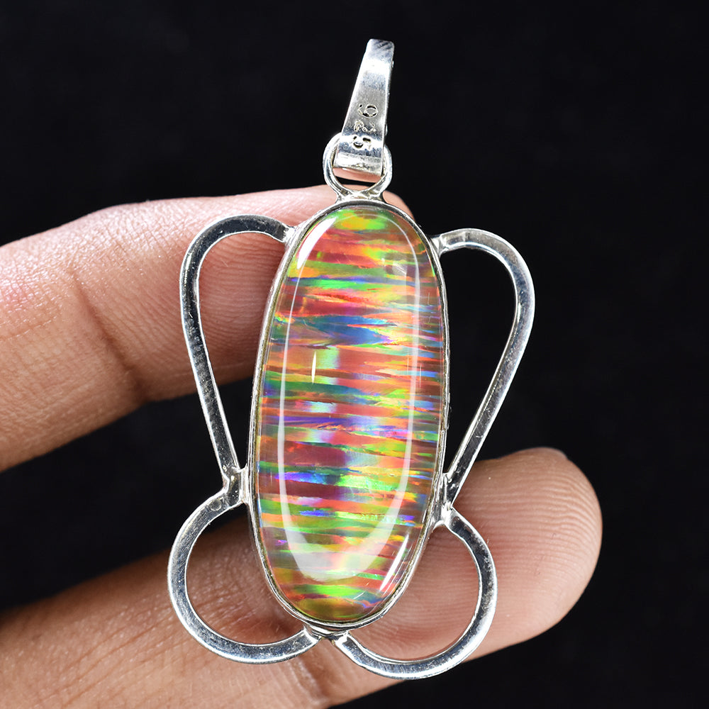 Flawless 30 Ct Oval Natural CERTIFIED 925 Sterling Silver Opal Pendant Free Gift