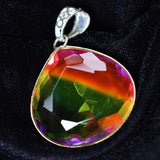 Lab Created 79Ct Bi-Color Tourmaline 925 Sterling  Silver Pendant Certified Gems