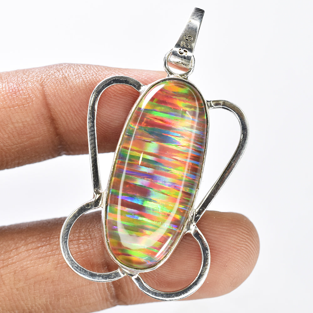 Flawless 30 Ct Oval Natural CERTIFIED 925 Sterling Silver Opal Pendant Free Gift
