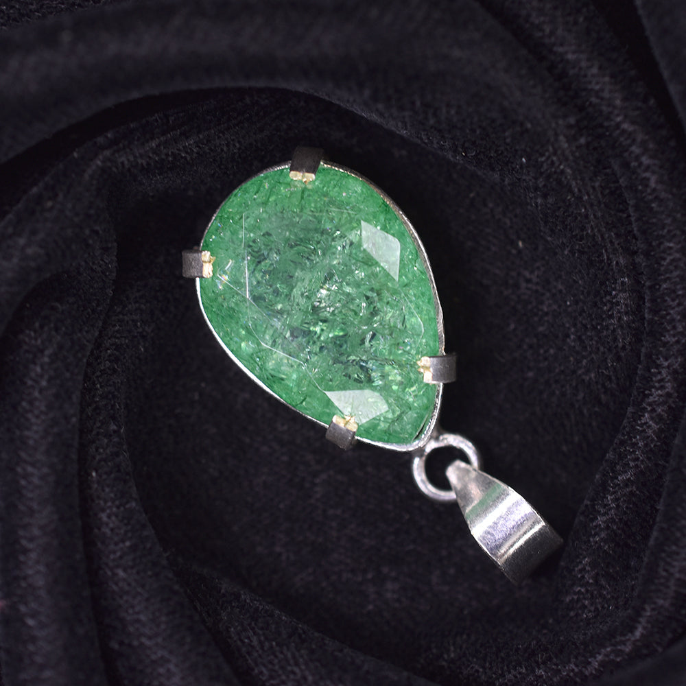 Beautiful 44 Ct Natural Emerald 925 Sterling Silver CERTIFIED Pendant Free Gift