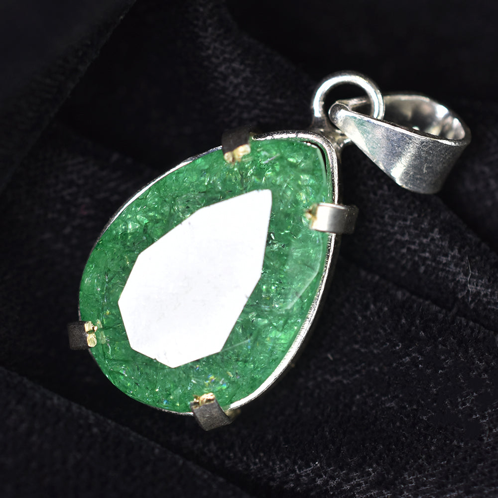 Beautiful 44 Ct Natural Emerald 925 Sterling Silver CERTIFIED Pendant Free Gift