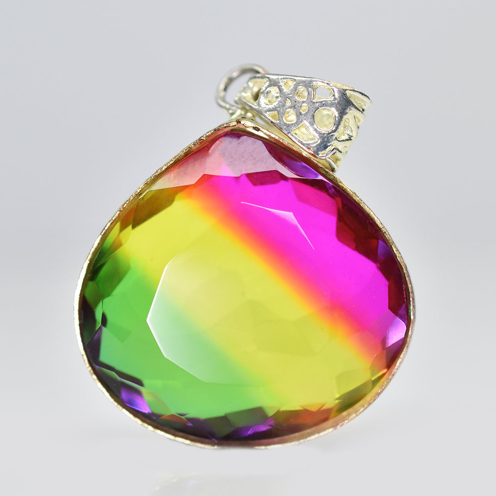 Lab Created 79Ct Bi-Color Tourmaline 925 Sterling  Silver Pendant Certified Gems