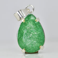 Zambian Green Emerald 37 Ct Natural CERTIFIED 925 Starling Silver Pear Pendant