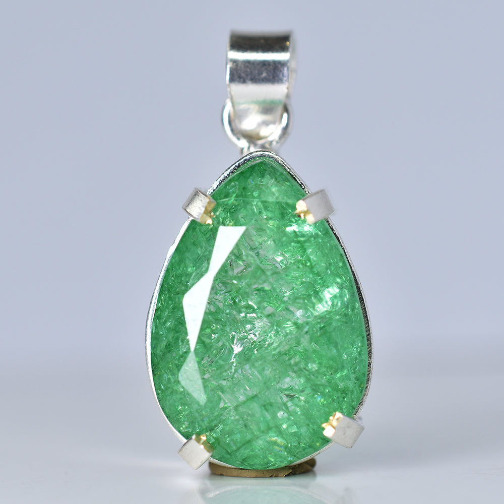 Zambian Green Emerald 37 Ct Natural CERTIFIED 925 Starling Silver Pear Pendant