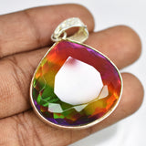 Lab Created 79Ct Bi-Color Tourmaline 925 Sterling  Silver Pendant Certified Gems