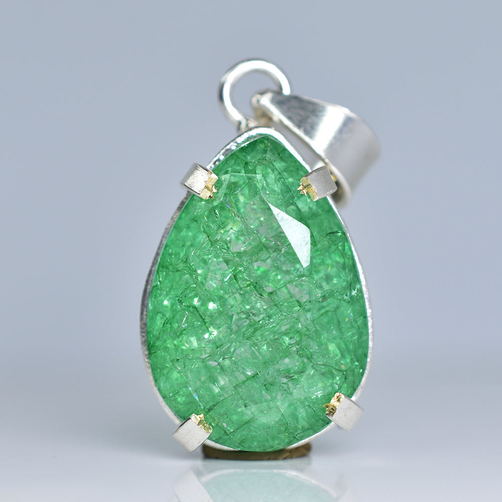 Zambian Green Emerald 37 Ct Natural CERTIFIED 925 Starling Silver Pear Pendant