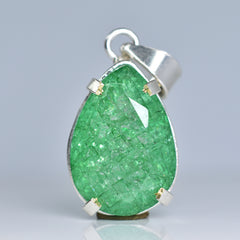 Zambian Green Emerald 37 Ct Natural CERTIFIED 925 Starling Silver Pear Pendant