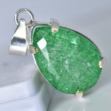 Zambian Green Emerald 37 Ct Natural CERTIFIED 925 Starling Silver Pear Pendant