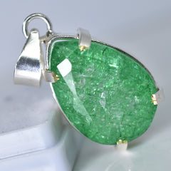 Zambian Green Emerald 37 Ct Natural CERTIFIED 925 Starling Silver Pear Pendant