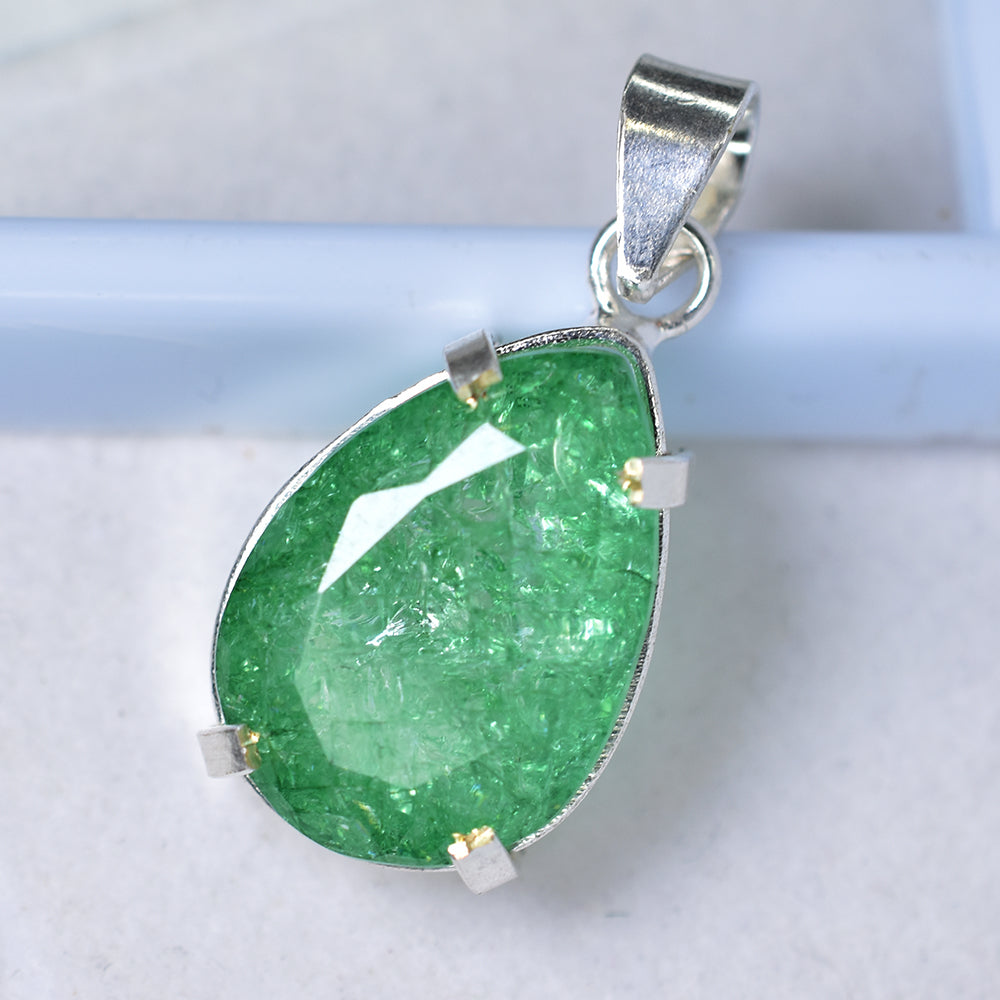 Beautiful 44 Ct Natural Emerald 925 Sterling Silver CERTIFIED Pendant Free Gift