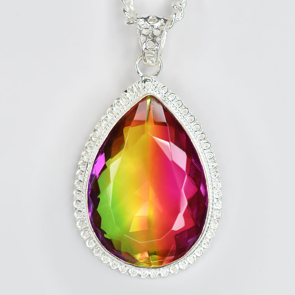 Brazilian Certified Bi-Color Tourmaline 115 Ct Pear Cut Gems Pendant Lab Created