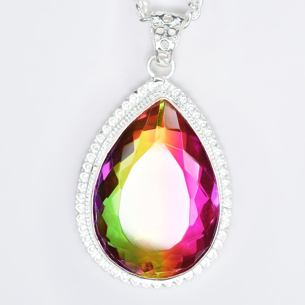 Brazilian Certified Bi-Color Tourmaline 115 Ct Pear Cut Gems Pendant Lab Created