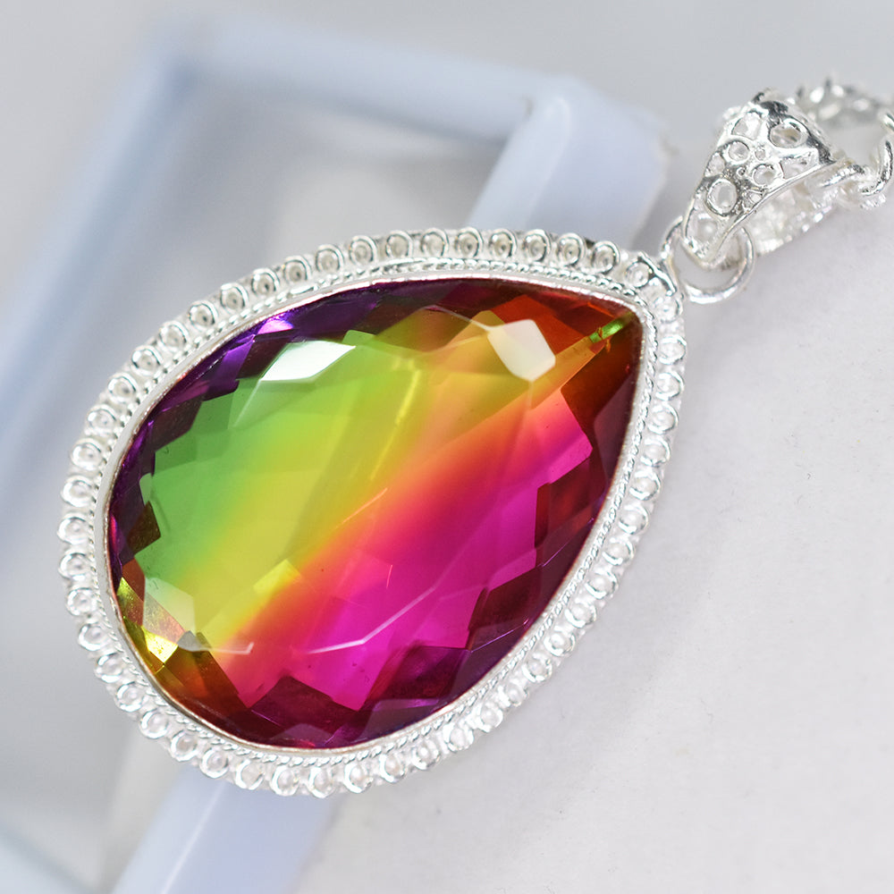 Brazilian Certified Bi-Color Tourmaline 115 Ct Pear Cut Gems Pendant Lab Created