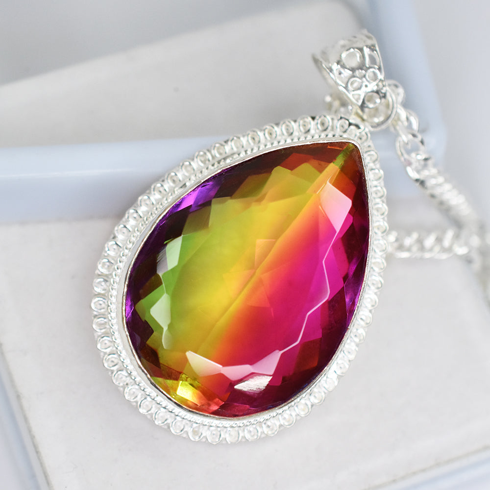 Brazilian Certified Bi-Color Tourmaline 115 Ct Pear Cut Gems Pendant Lab Created