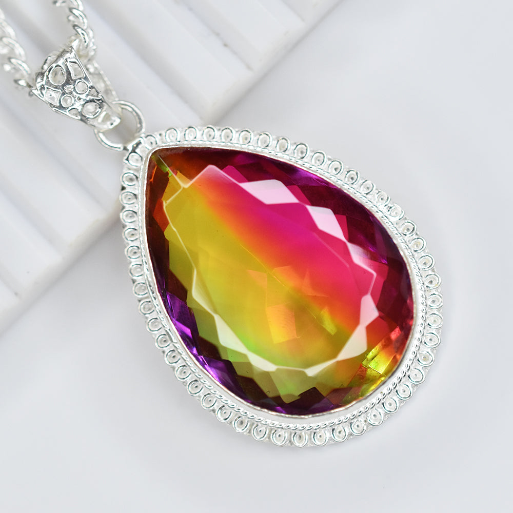 Brazilian Certified Bi-Color Tourmaline 115 Ct Pear Cut Gems Pendant Lab Created