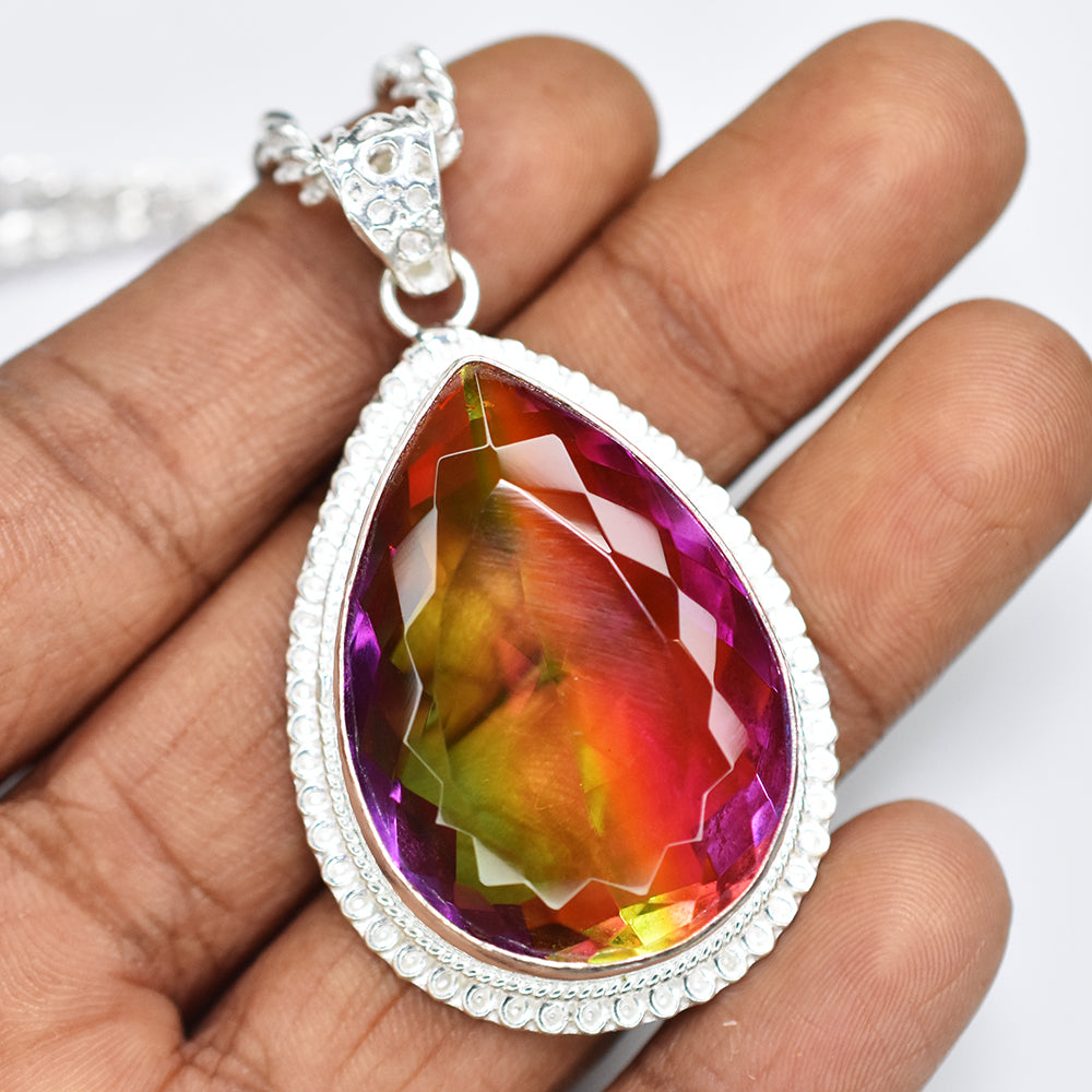 Brazilian Certified Bi-Color Tourmaline 115 Ct Pear Cut Gems Pendant Lab Created