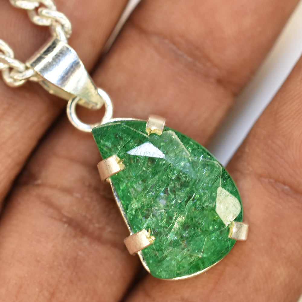CERTIFIED 33 Ct Natural Green Emerald 925 Starling Silver Fancy Gemstone Pendant