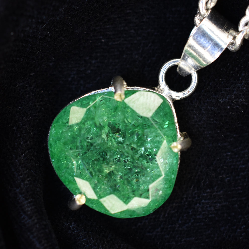 Beautiful Natural Emerald 41 Ct 925 Starling Silver CERTIFIED Pear Gems Pendant