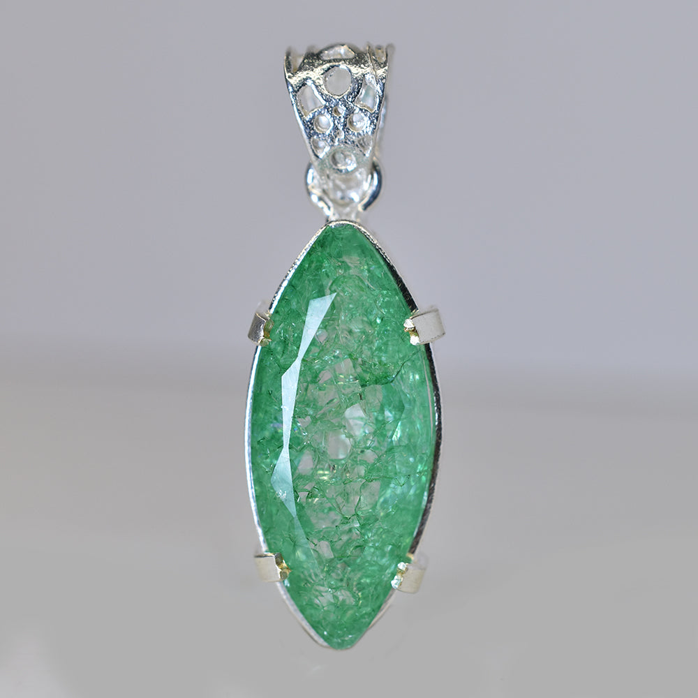 CERTIFIED 925 Sterling Silver 40 Ct Natural Green Emerald Marquise Gems Pendant