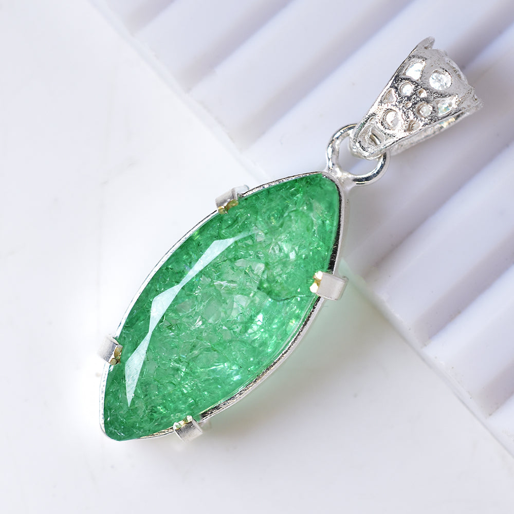 CERTIFIED 925 Sterling Silver 40 Ct Natural Green Emerald Marquise Gems Pendant