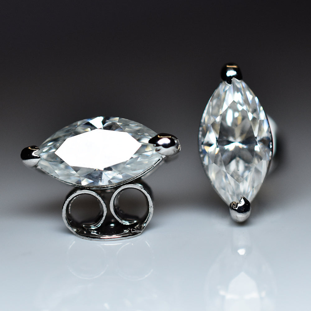 925 Starling Silver 10.5 Ct Synthetic Moissanite CERTIFIED Marquise Earring Pair