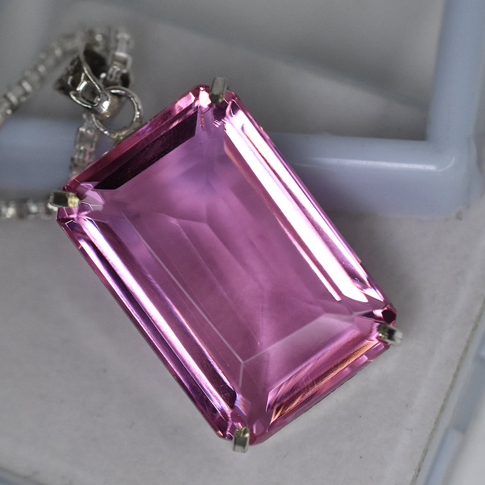 A++ Certified Emerald Cut 132.90 Ct Lab Created Pink Sapphire Pendant Gemstone