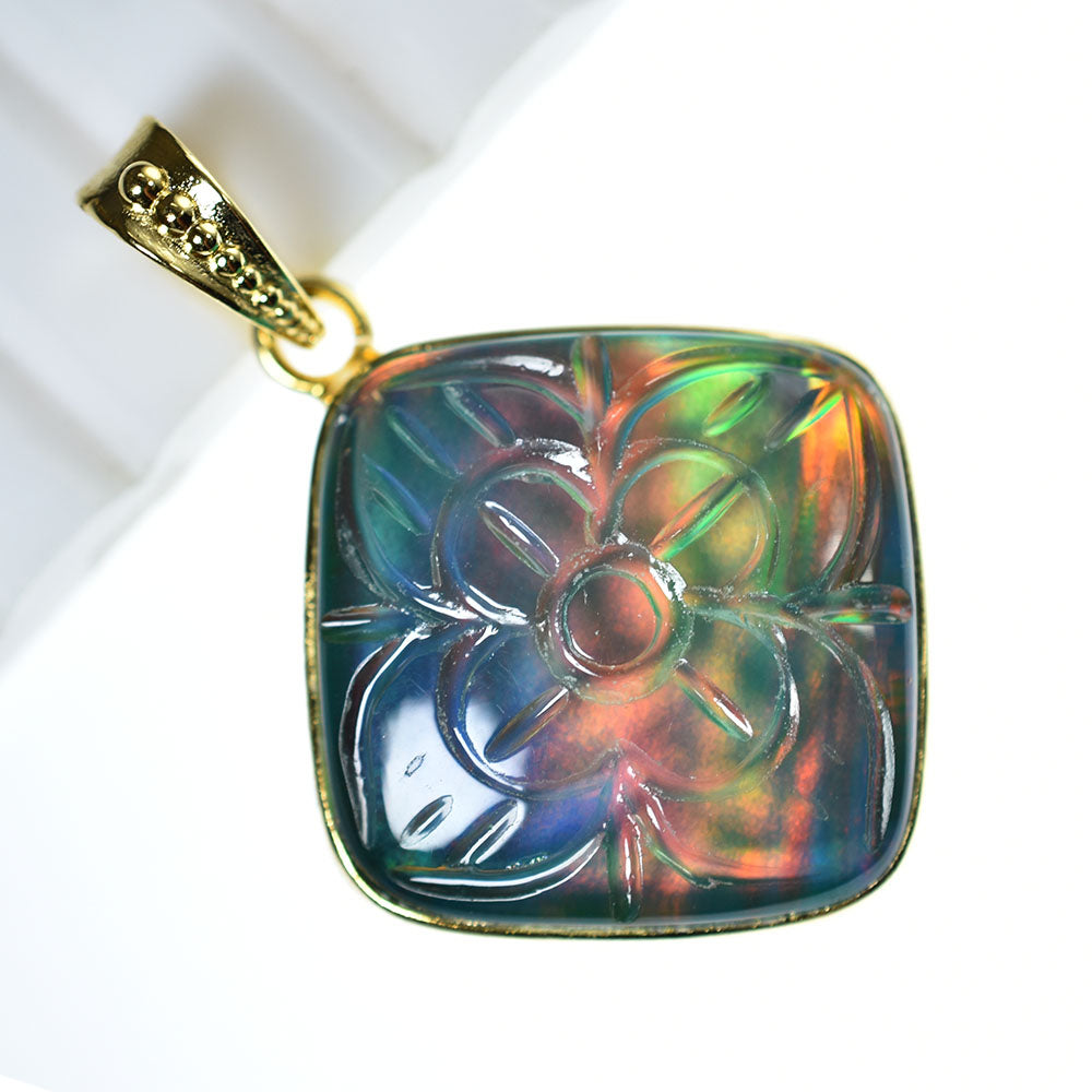 Multicolor 37.55Ct Natural Opal CERTIFIED 18K Gold Plated Square Cushion Pendant