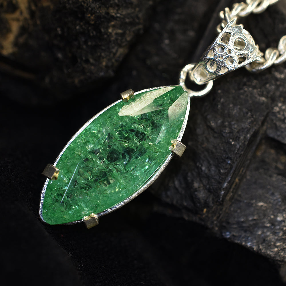 CERTIFIED 925 Sterling Silver 40 Ct Natural Green Emerald Marquise Gems Pendant