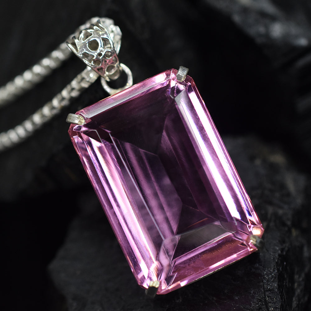 A++ Certified Emerald Cut 132.90 Ct Lab Created Pink Sapphire Pendant Gemstone