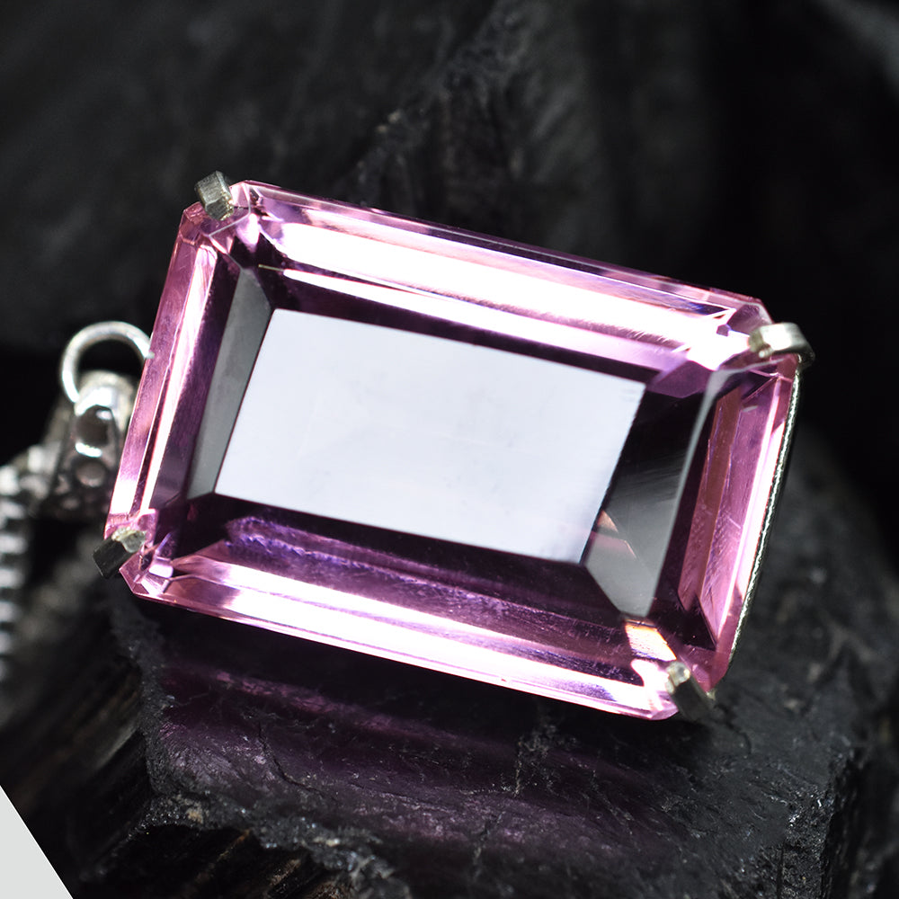 A++ Certified Emerald Cut 132.90 Ct Lab Created Pink Sapphire Pendant Gemstone