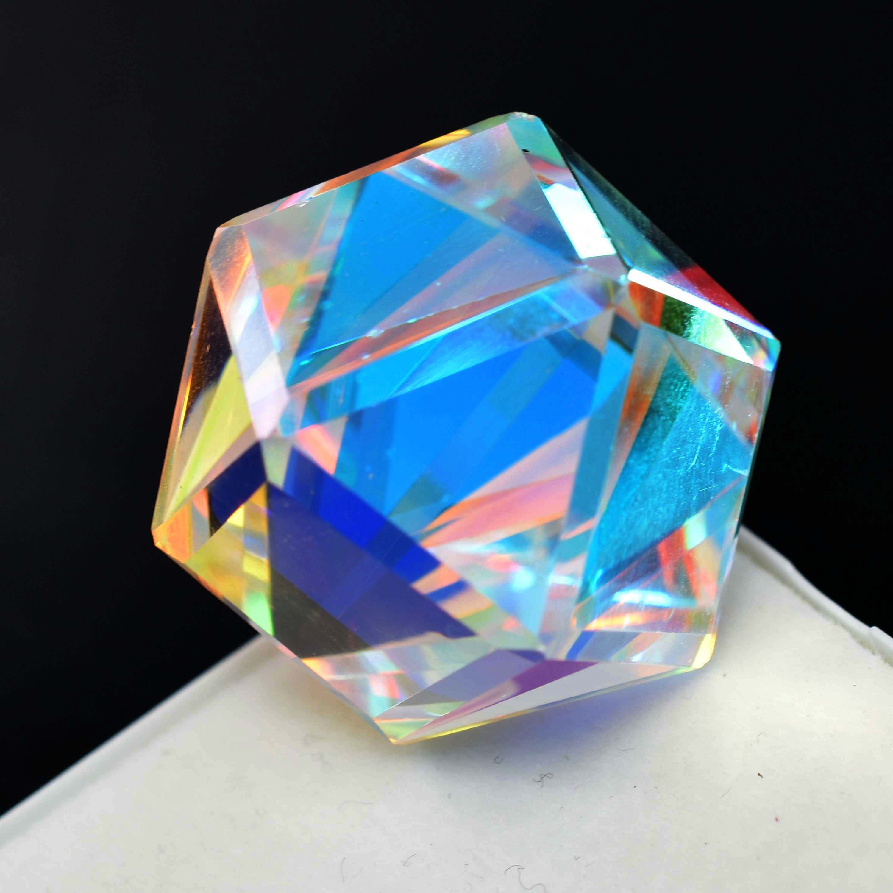 Lab-Created Topaz Fancy Cut CERTIFIED A++ Rainbow Mystic 102.6 Ct Loose Gemstone