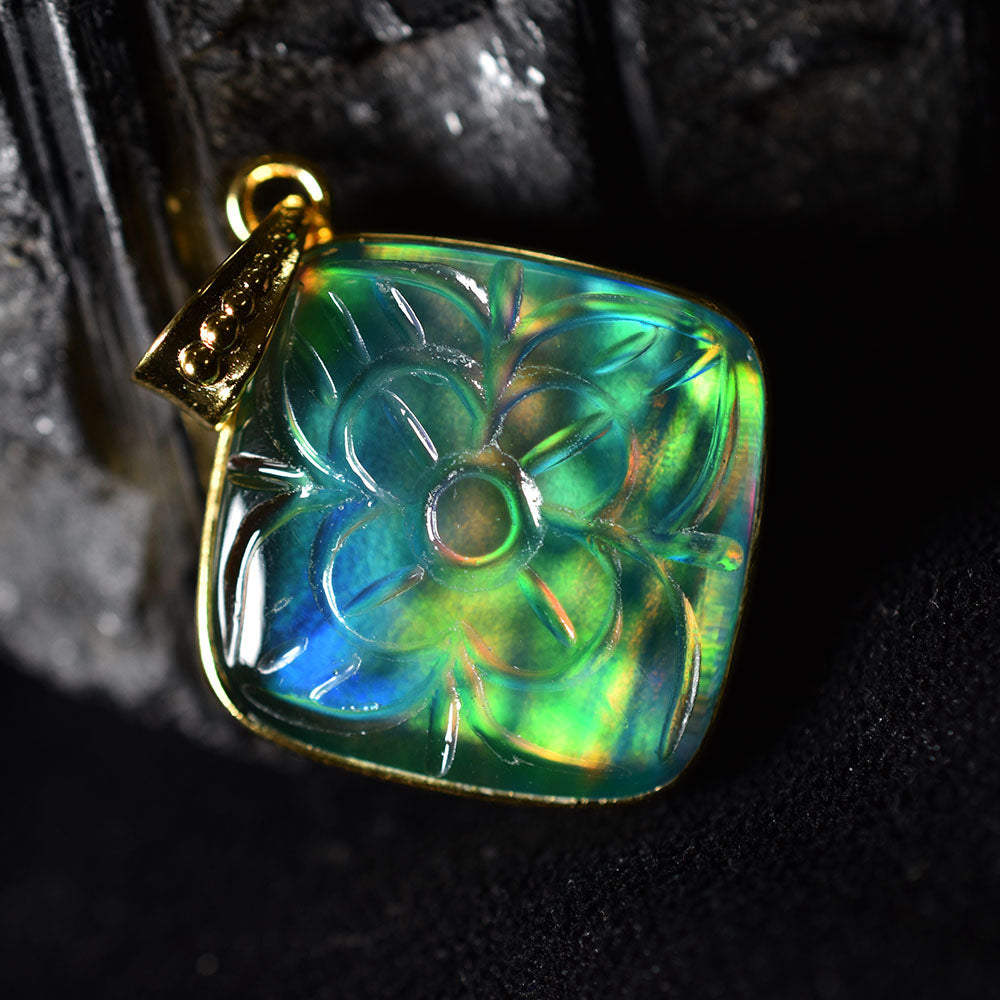 Multicolor 37.55Ct Natural Opal CERTIFIED 18K Gold Plated Square Cushion Pendant