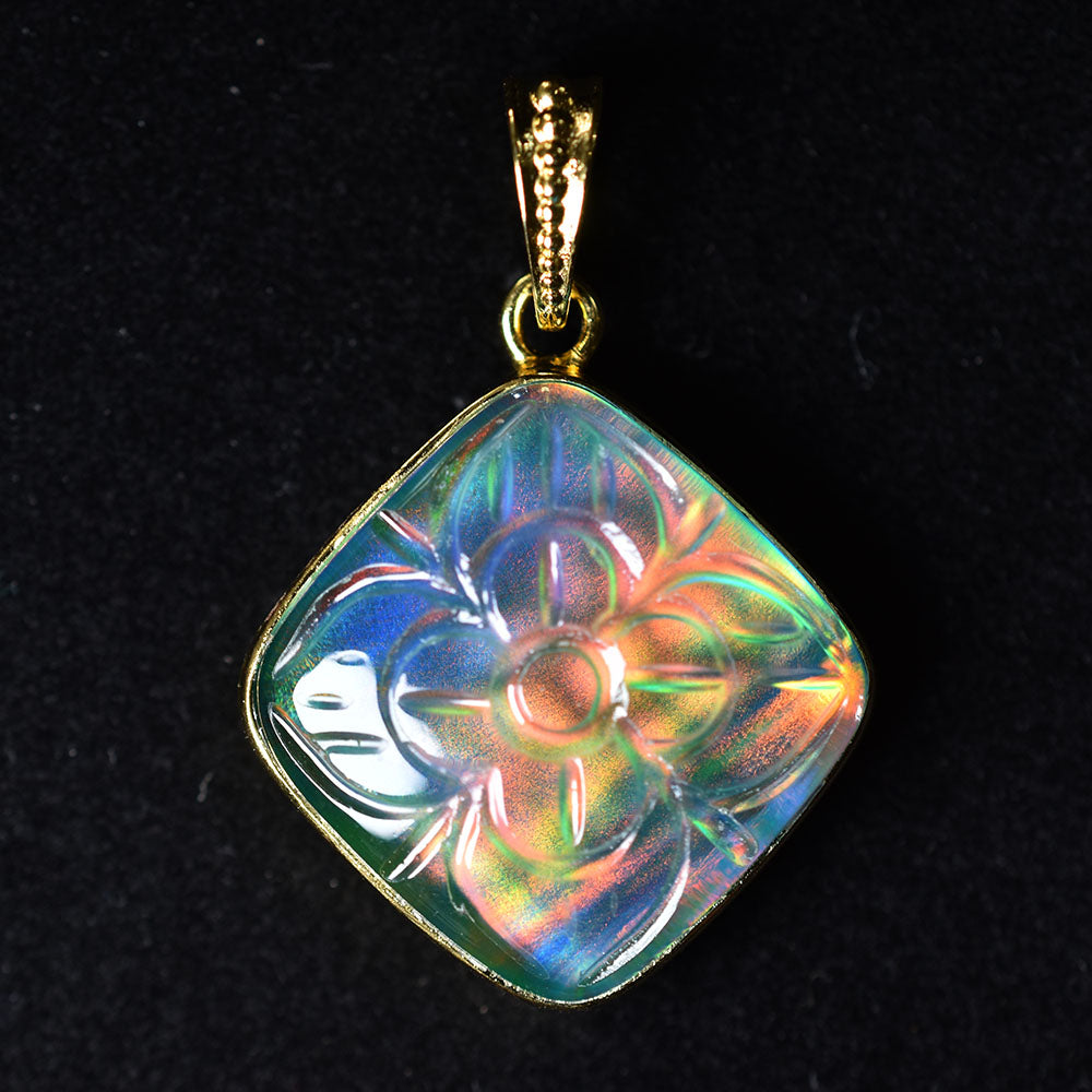 Multicolor 37.55Ct Natural Opal CERTIFIED 18K Gold Plated Square Cushion Pendant