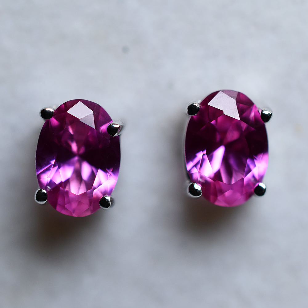 CERTIFIED Natural Pink Ruby Oval Gems Earring Pair 8.40 Ct 925 Sterling Silver