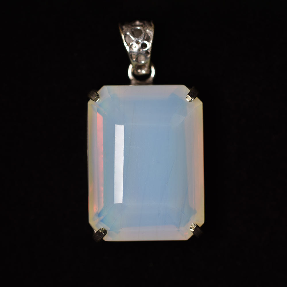 CERTIFIED 100 Ct Natural Multicolor Opal 925 Sterling Silver Emerald Pendant