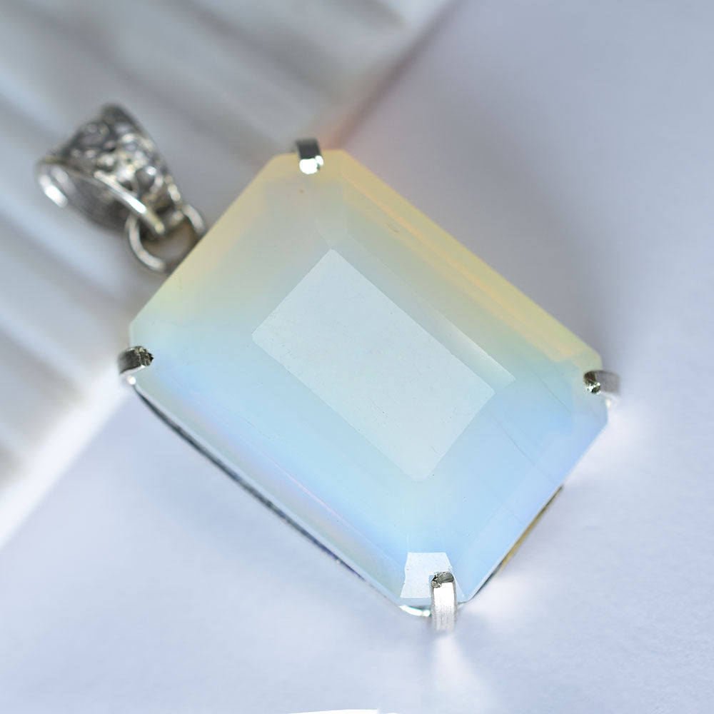 CERTIFIED 100 Ct Natural Multicolor Opal 925 Sterling Silver Emerald Pendant