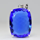 Certified 925 Sterling Silver 138 Ct Lab Created Blue Sapphire Gemstone Pendant