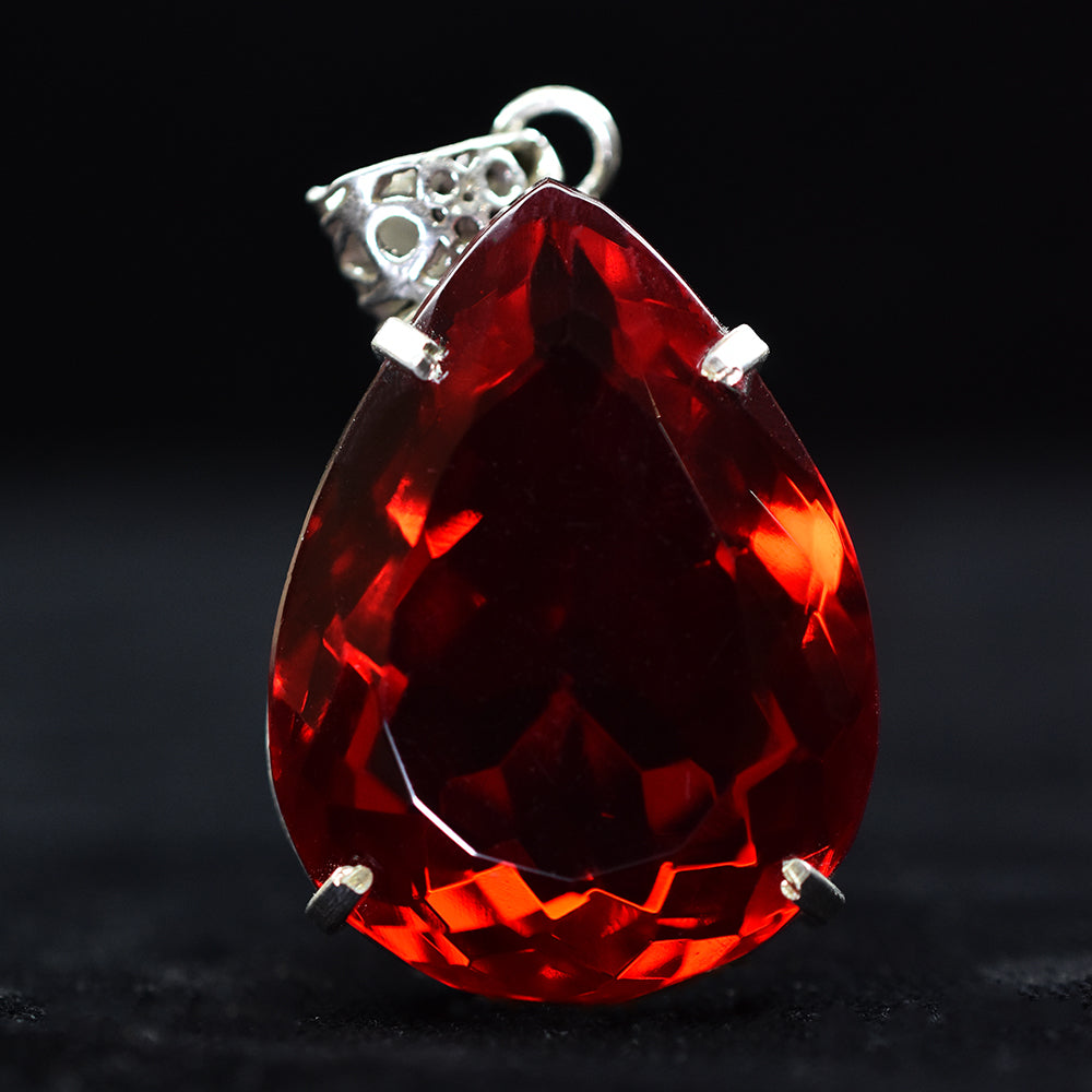 Brazilian Red Topaz 107.35 Ct Pear Cut Natural CERTIFIED Gemstone Silver Pendant